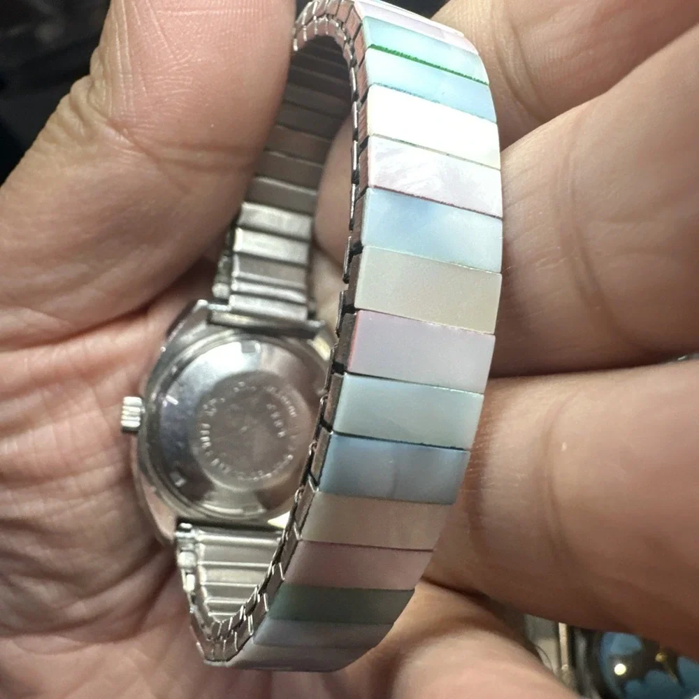 Works VTG Precimax Automatic Swiss 21J Ladies Watch Fancy Blue Stretch Band 26mm